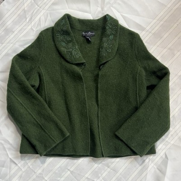 Mercer & Madison Cozy Wool Fleece Dark Green Button Jacket Size Petite XL - Picture 1 of 10